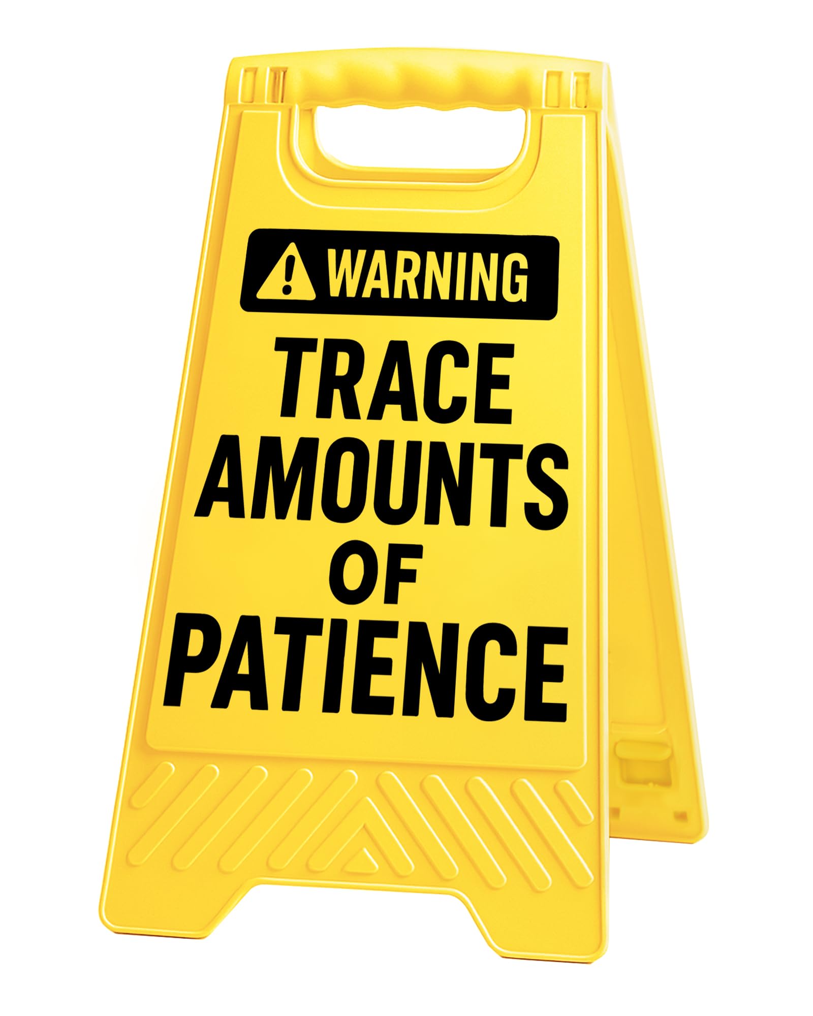 Warning Trace Amounts of Patience Funny Reminder Desk Sign Yellow Warning Style Office Table Decorative Gift for Coworkers Friends Home Workspace Phone Holder Mirror Acrylic Cubicle Tabletop Sign
