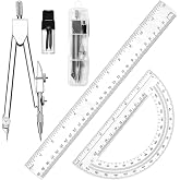 VYNFLICK 3 Packs Plastic 12 Inch Ruler-6 Inch Clear Protractor Drawing Compasses Set, Student Geometry Math Transparent Measuring Tools for Home School Classroom Office Supplies