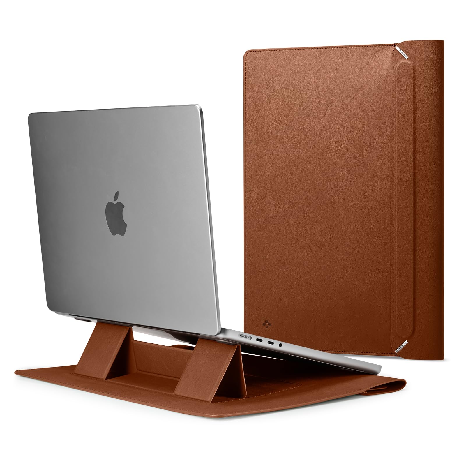 Spigen Laptop Sleeve Valentinus S 13 14 Inch, Compatible with MacBook Pro, Built in Magnetic Flap With Foldable Stand, Leather Laptop Case Pouch Bag - ClassicBrown