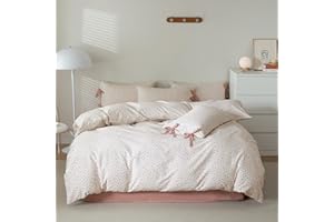 AOJIM Aesthetic Floral Print Duvet Cover for Kids Adults, Pure Cotton Comforter Cover Set 3pcs, 1 Soft Bedding Duvet Cover Queen Size with Zipper Closure and 2 Pillowcases with Bowknot for Room Decor