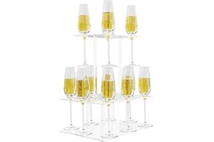 Laumffon Champagne Tower, Rectangle Acrylic Drink Tower and Cocktail Tree Stand Wine Rack with 12 Slots, 2 Tiers Floating Sight Champagne Flute Holder for Party, Wedding, School, Celebration, 13.3x9.4x14.9 inch