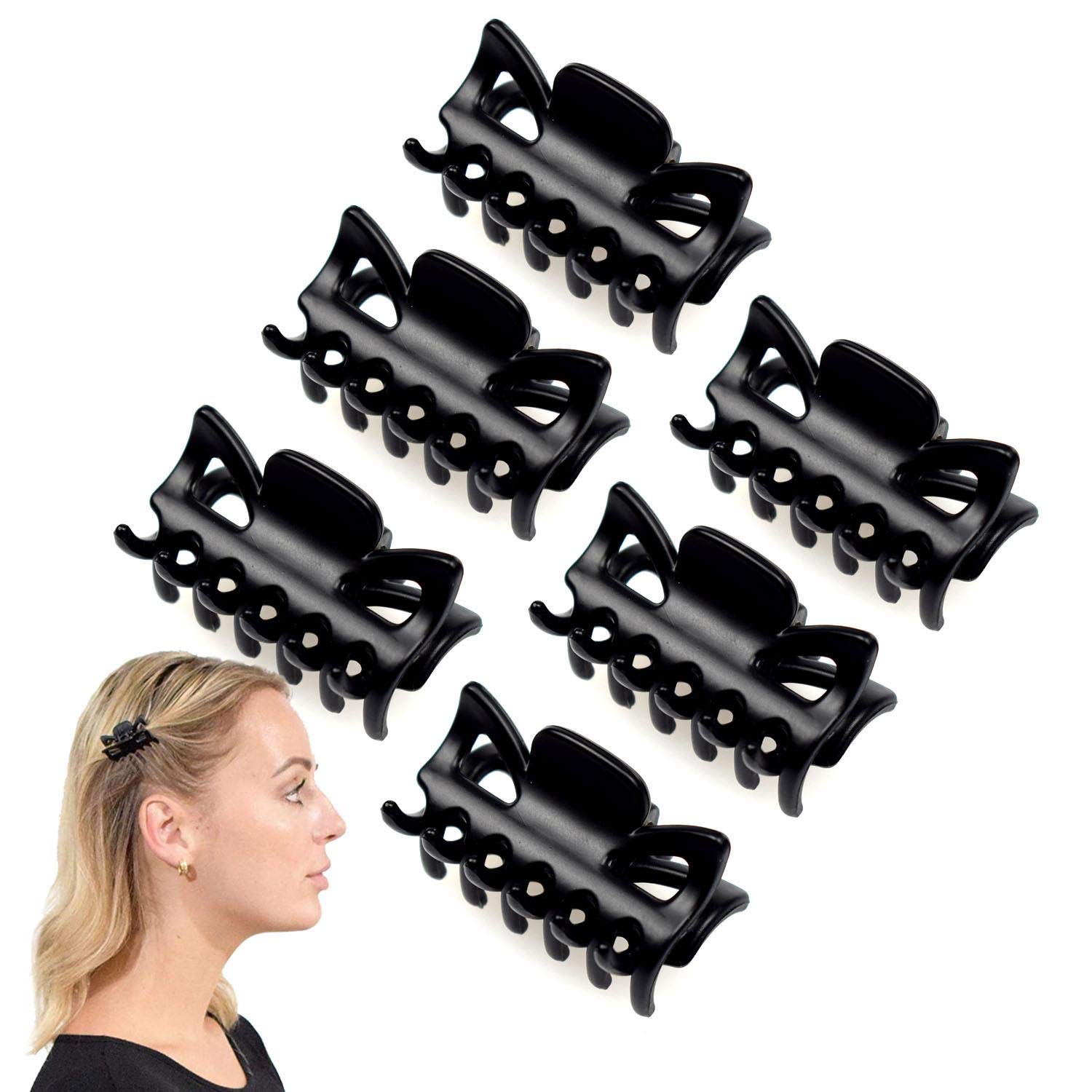 Basic Sense 1.6 Inch Small Hair Claw Clips for All Hair Types, Strong Hold Durable, 6 Pcs