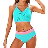 Kids4ever Girls Swimsuit 2 Piece Color Block Teen Bikini Sets with Adjustable Straps Bathing Suit Size 9-16Y