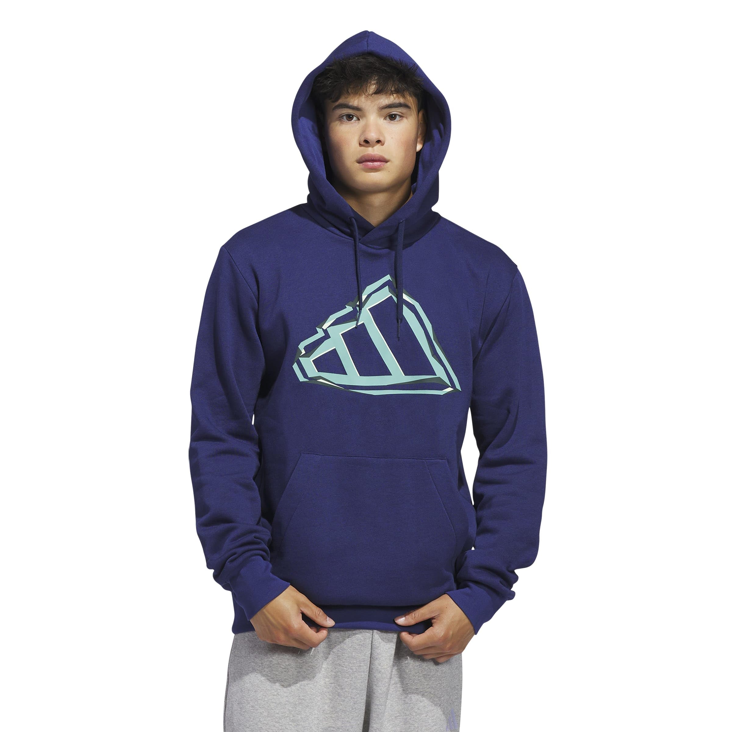 adidas Men's Big Logo Graphic Hoodie, Dark Blue/Green, Medium/Tall Image