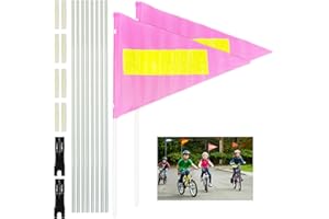 ACREBOW Bike Safety Flag with Pole 2 Sets, 6-Foot Adjustable Height Sturdy Fiberglass Tear-Resistant Waterproof Pink Safety Flag (PINK)