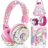 QearFun Cute Unicorn Bluetooth Headphones, 85dB Safe Volume Limit, Wireless & 3.5mm Wired Headset with Mic, Bluetooth 5.2, Fast Charging, Foldable,for School, Tablet, Travel, Airplane