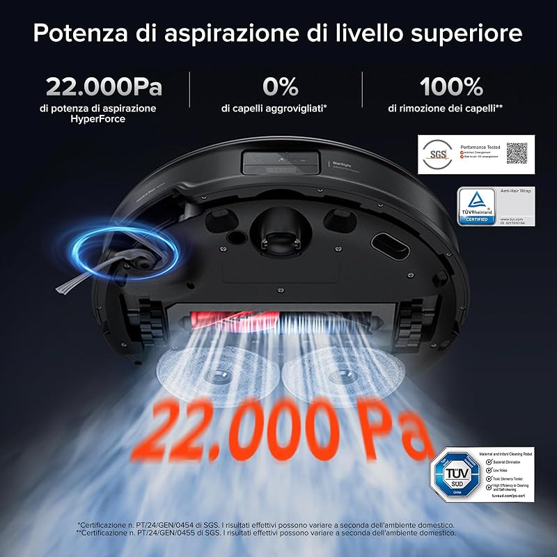Saros 10R Robot Aspirapolvere Lavapavimenti 22.000Pa, 7,98 cm