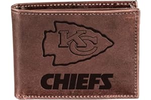 Evergreen Team Sports America NFL Kansas City Chiefs Brown Wallet | Bi-Fold | Officially Licensed Stamped Logo | Made of Leather | Money and Card Organizer | Gift Box Included