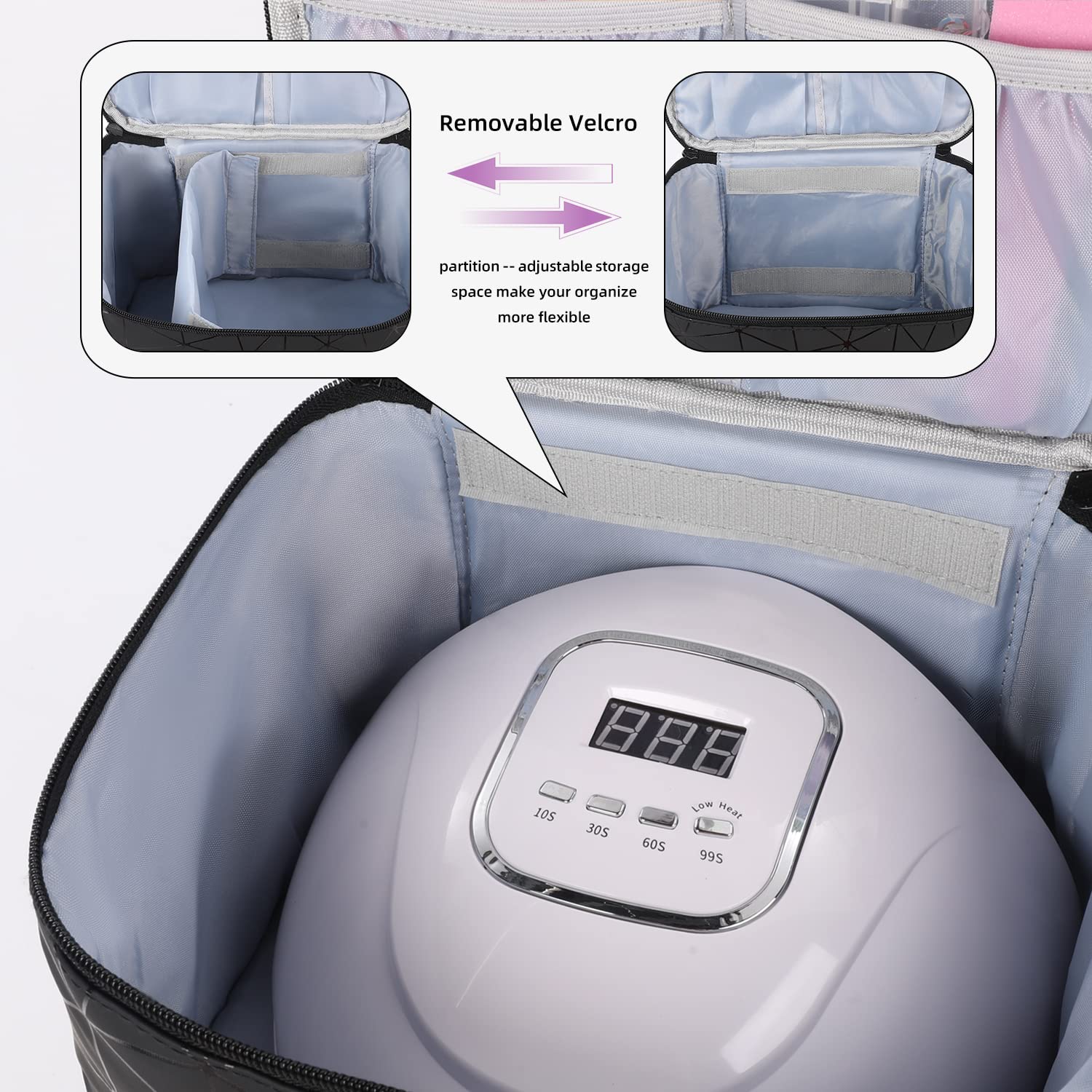 AGX Bravo Nail Polish Storage Organizer Double Layer Gel Nail Polish Bag for Nail Dryer UV Light Carrying Case Holds 30 Bottles Travel Portable Compartment Bag for Manicure Supplies, Black (BAG ONLY)