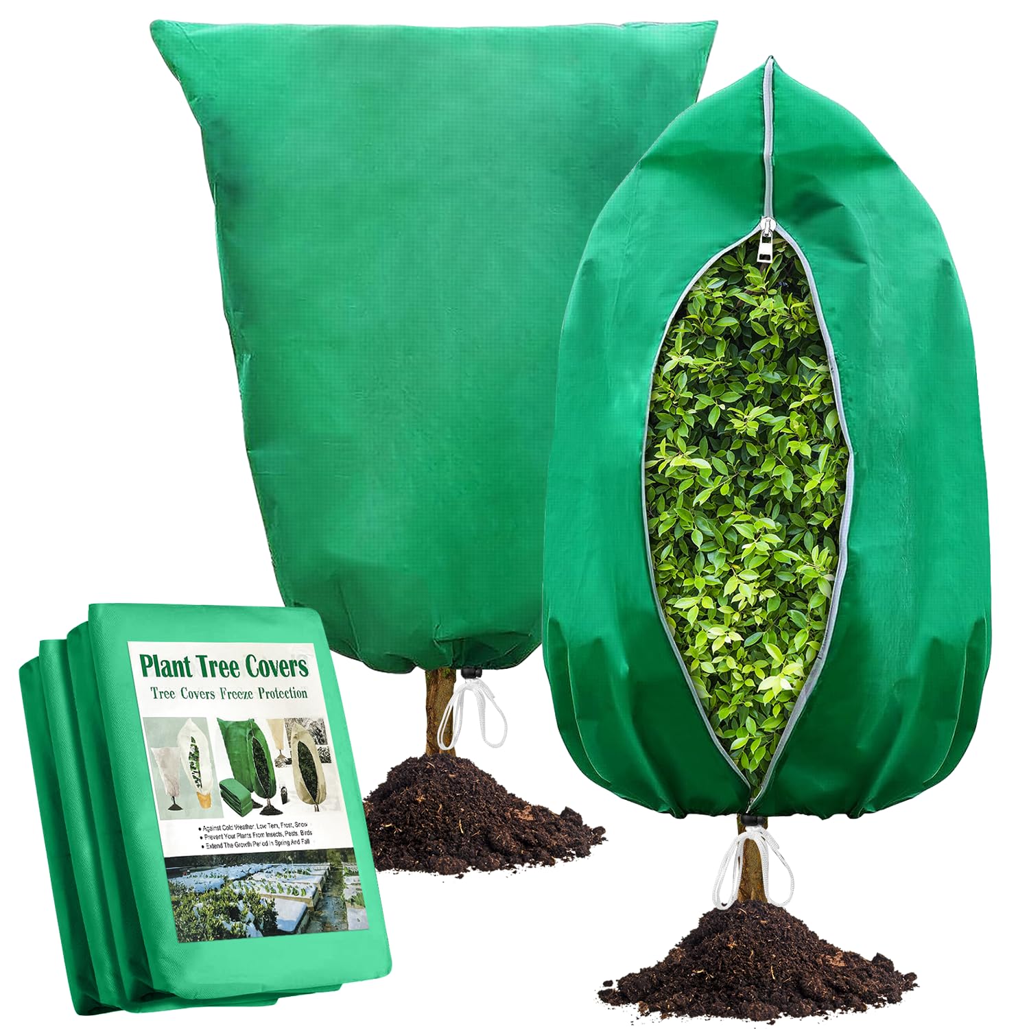 Photo 1 of 2Pcs 47" X 71"Plant Covers Freeze Protection,2.82 oz/yd2 Frost Cloth with Zipper Drawstring Frost Blankets Plant Protection Cover Bags for Heavy Duty Winter Outdoor Plants Bush Shrub. (2*Green)