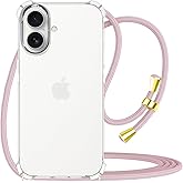 YESPURE Clear Case for iPhone 17 Adjustable Lanyard Crossbody Neck Strap Women Soft TPU Rubber Bumper Case Cover Transparent Shockproof Protective Phone Case for iPhone 17 - Rose Gold