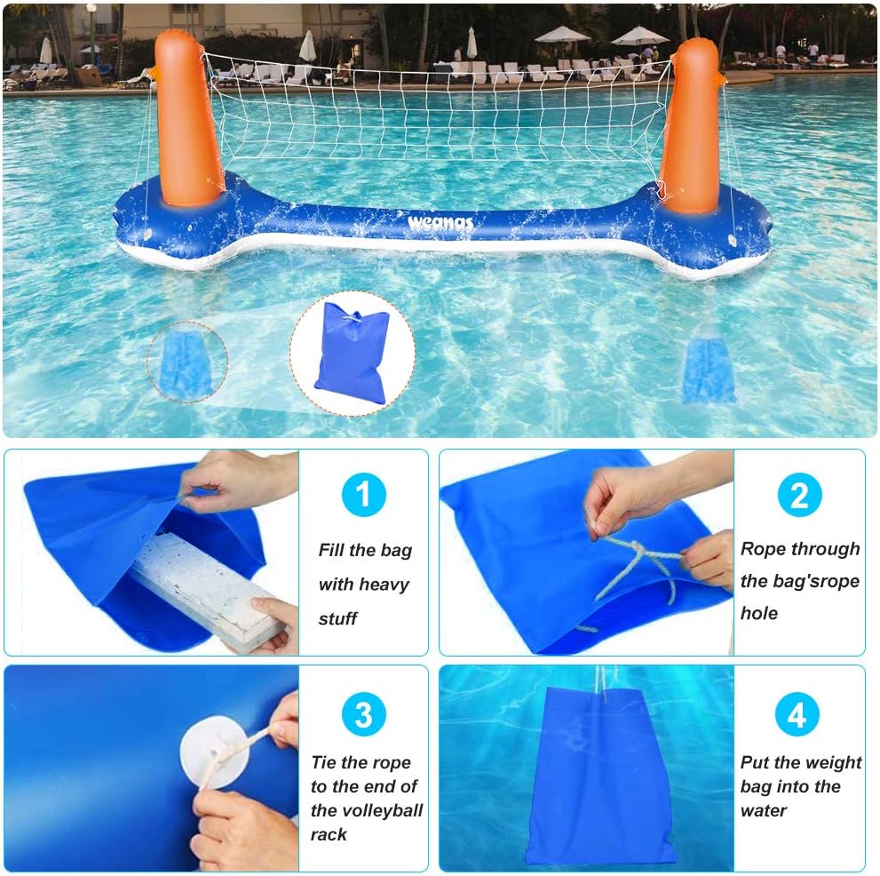 Weanas Floating Volleyball Set, Inflatable Pool Float Set Volleyball Net & Basketball Hoops Pool Swimming Game Toys for Kids and Adults: Sports & Outdoors