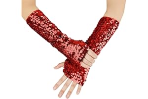 JISEN Shiny Sequins Oversleeves Arm Warmer Stretchy Fingerless Gloves