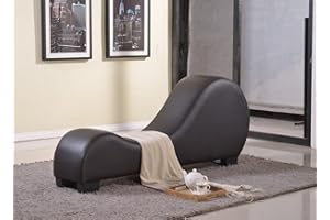 Container Furniture Direct Yoga Chaise Lounge Collection for Stretching & Relaxation Modern Faux Leather Curved Sofa, Living Room Bedroom Accent Piece, Regular, Dark Chocolate
