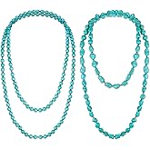 Henoyso 2 Pcs Turquoise Beads Necklace 47.5 Inch Long Endless Necklace Multi Strand Layer Knotted Homemade Jewelry