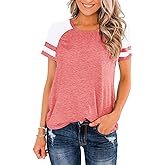 Heymiss Womens Shirts Casual Tunic Tops Color Block Crewneck Summer Loose Fitting Workout Tee Shirts