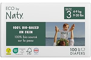 Eco by Naty Eco-Friendly Baby Diapers - 100% Plant-Based Materials on Skin, Soft, for Sensitive Skin & Super Absorbent (Size 3, 100 Count)