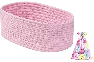 CubesLand Empty Gift Basket,Small Woven Storage Basket,Shelf Closet Basket Bin,Baby Toy Cute Basket for Organizing,Halloween Basket,Christmas Basket,Easter Basket（Cello Bag+Pink Basket+ Ribbon）