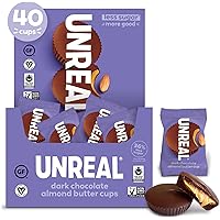 UNREAL Dark Chocolate Almond Butter Cups| 5g Sugar | Certified Vegan, Gluten Free, Fair Trade, Non-GMO | No Sugar Alcohols or