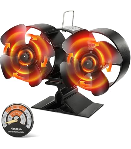 Fireplace Fan With Thermometer - Wood Stove Fan Set For Wood, Gas & Log