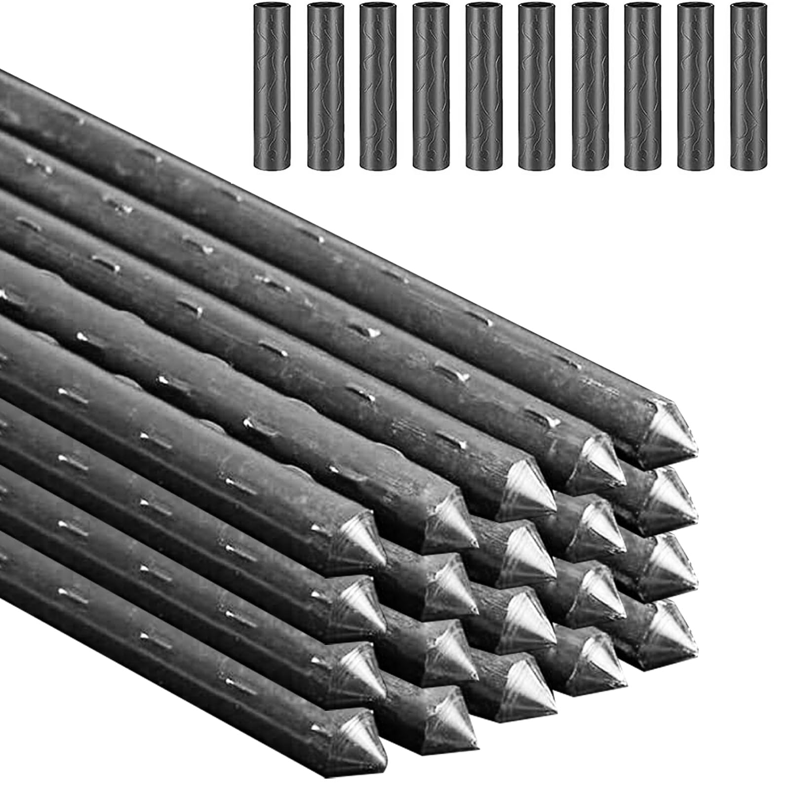 Garden Stakes 42cm Plant Stake Metal Pack of 20 Garden Plants Sticks Tomato Stakes Plants Growing Stick With 10 Pcs Connector for Orchid Pea Vegetables Support