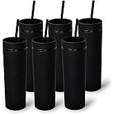 sweet grain Skinny Tumblers with Lids and Straws(6 Pack) - 16oz Matte Pastel Colored Skinny Acrylic Tumblers, Double Wall Plastic Tall Skinny Tumblers Bulk for Cold Hot Drinks - Black