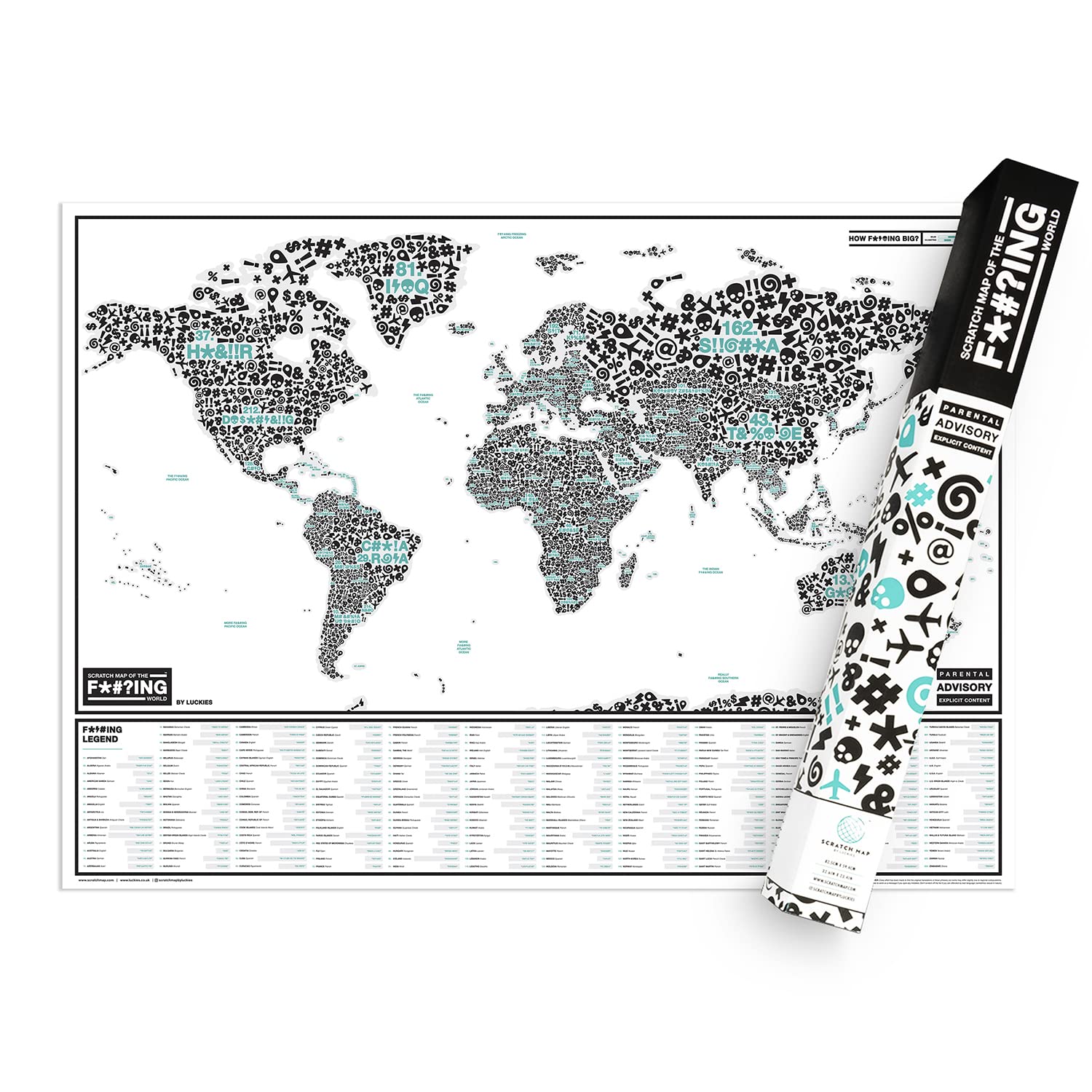 Scratch Map Of The F*#?ing World - Scratch Off Poster Of Swear Words Around The World - Profanity and Cuss Words In Different Languages