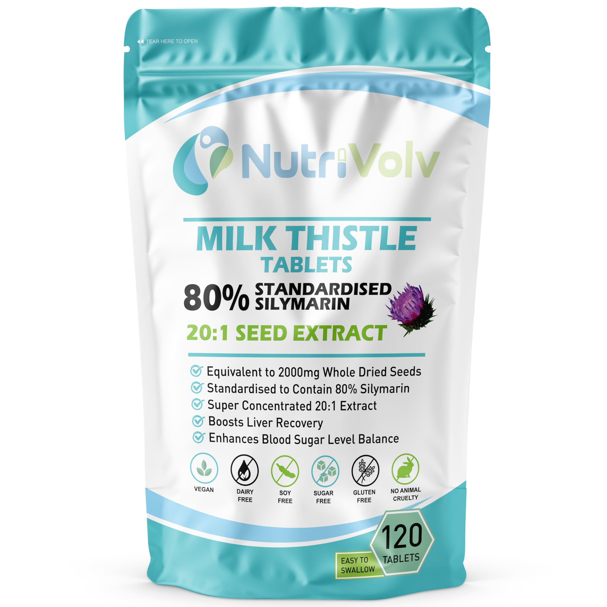 Milk Thistle 2000mg 120 Tablets - 80% Silymarin Detox Liver Gall Bladder Support