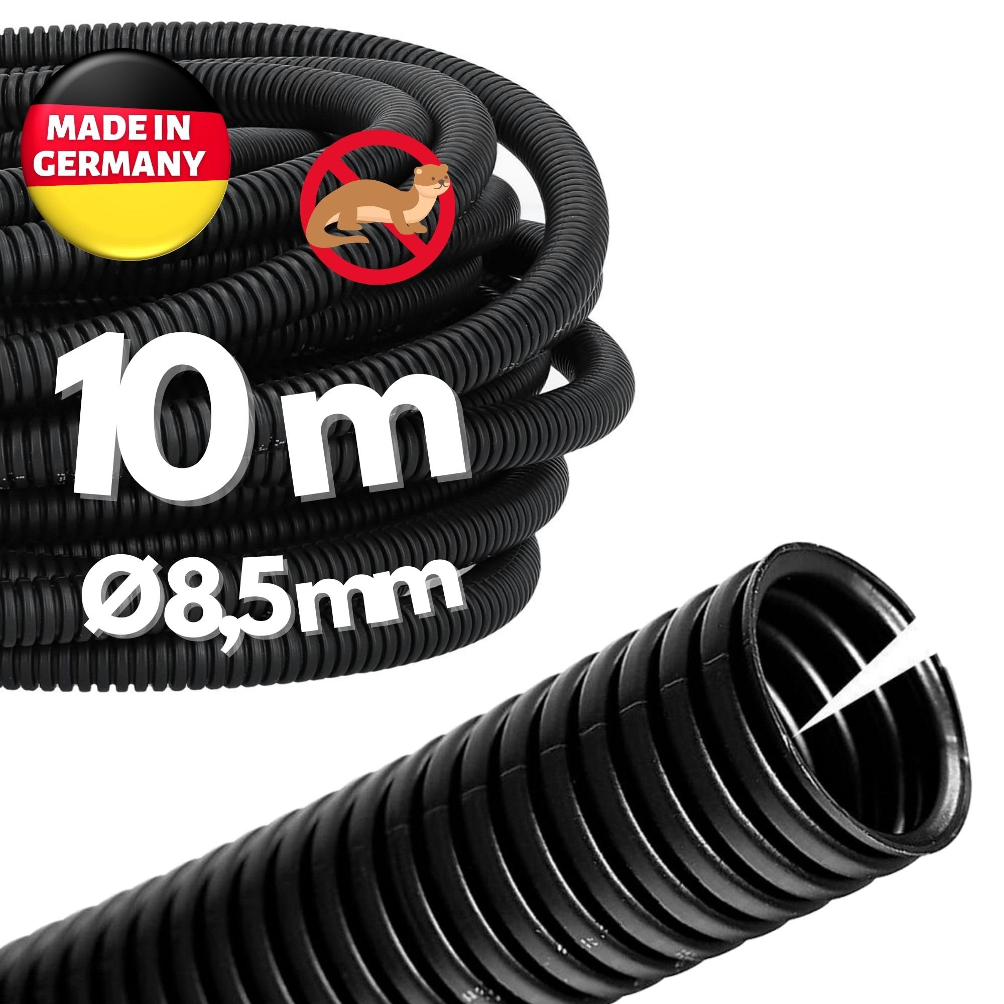 Kalitec Corrugated Pipe Slotted NW 8.5 I Corrugated Hose Open I Marten Protection Pipe I Empty Pipe I Cable Protection AD 11.6 mm ID 8.5 mm