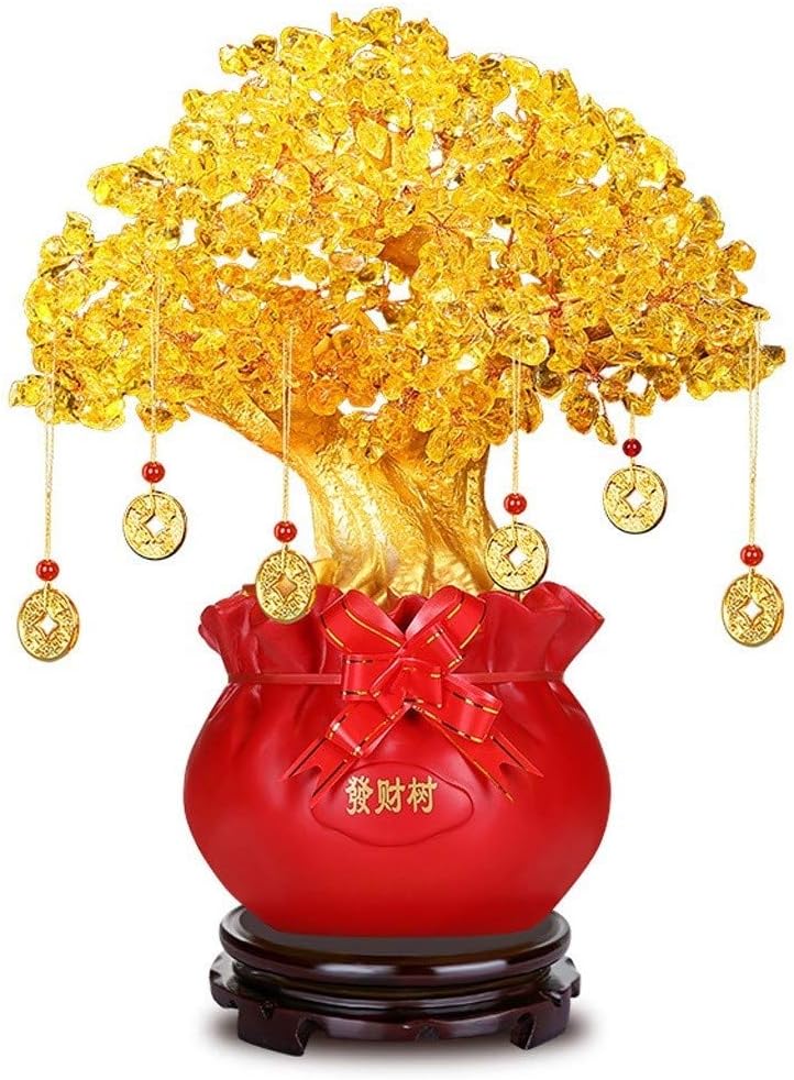 Money Tree Suitable For Desktop Decoration, Citrine Lucky Tree Decoration Decorations Living Room Home Feng Shui Money Tree Gold Coin Lucky Bag Pot Feng Shui Bonsai (Color : M)