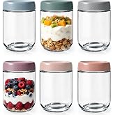 6 Pack 16 oz Glass Overnight Oats Containers with Lids for Meal Prep | Wide Mouth Mason Jars with Textured Leak-Proof Lids for Oats, Spices, Grains; Durable Easy-Clean Jars for Canning &amp; Freezer