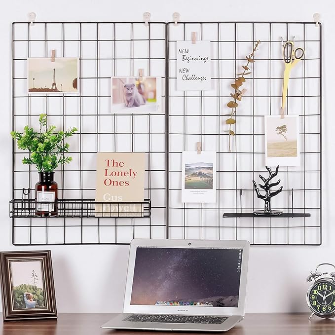 Simmer Stone Wire Wall Grid Panel, Multifunctional Photo Hanging