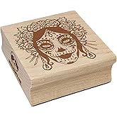 Dia De Los Muertos Woman Skull Face Day of The Dead Square Rubber Stamp for Stamping Crafting - 1.75in Medium