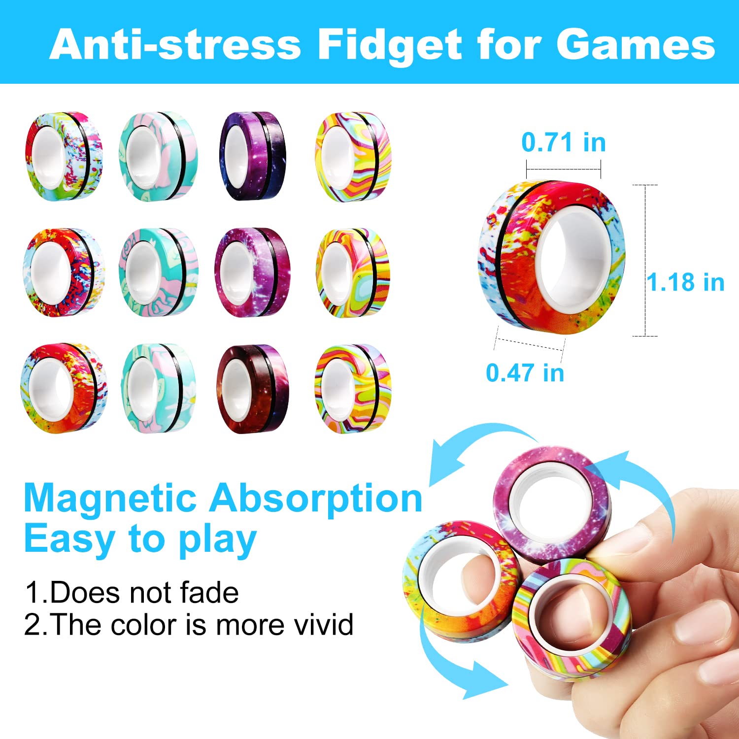 Mua Pushmick 12 Pcs Finger Magnetic Rings Fidget Toys, Colorful Magnet ...