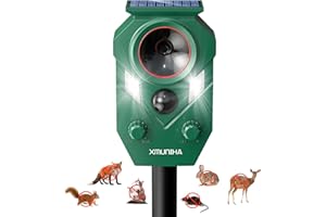 XMUNIHA Solar Ultrasonic Animal Repellent Outdoor, Deer Repellent for Yard with RIP Sensor, IP65 Waterproof Squirrels Repeller, Effective Deterrent Cat, Raccoons, Skunks, Rabbits