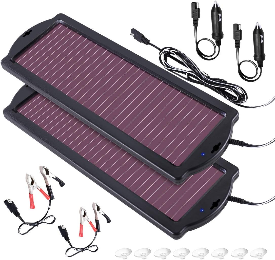 POWOXI Solar Car Battery Trickle Charger Panel 12v 1.8W Waterproof Charging Power Kit Maintainer Cigarette Lighter Plug Clamp Amorphous for Rv Motorcycle Boat Marine Vehicle Snowmobile Watercraft.