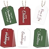 Abilat 48 Pcs Christmas Gift Tags with Rope Christmas Presents Paper Labels Hang Tags for Holiday Gift Wrapping Crafts Xmas Party Decorations