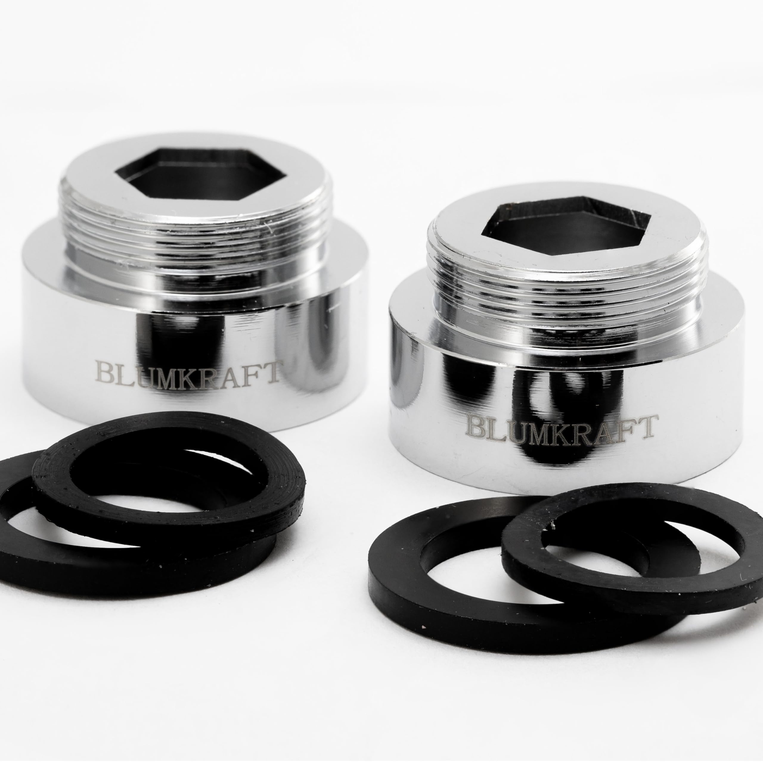 BLUMKRAFT F28 - M22 Solid Metal Silver Brass 28mm Female 22mm Male Faucet Adaptor F28-M22 / M22-F28 (Pack of 2)