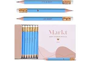 Markt Mini Pencils For Baby Shower Games Boy, Heart Pencils, Small Blue Pencil Set With Erasers
