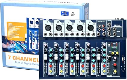Amazon Com 7 Channel Mixer Console 48v Phantom Power Mixing Board With Usb Disk Input Podcast Audio Mixer For Live Streaming Recording Dj Stage Karaoke Music Production Equipment Musical Instruments