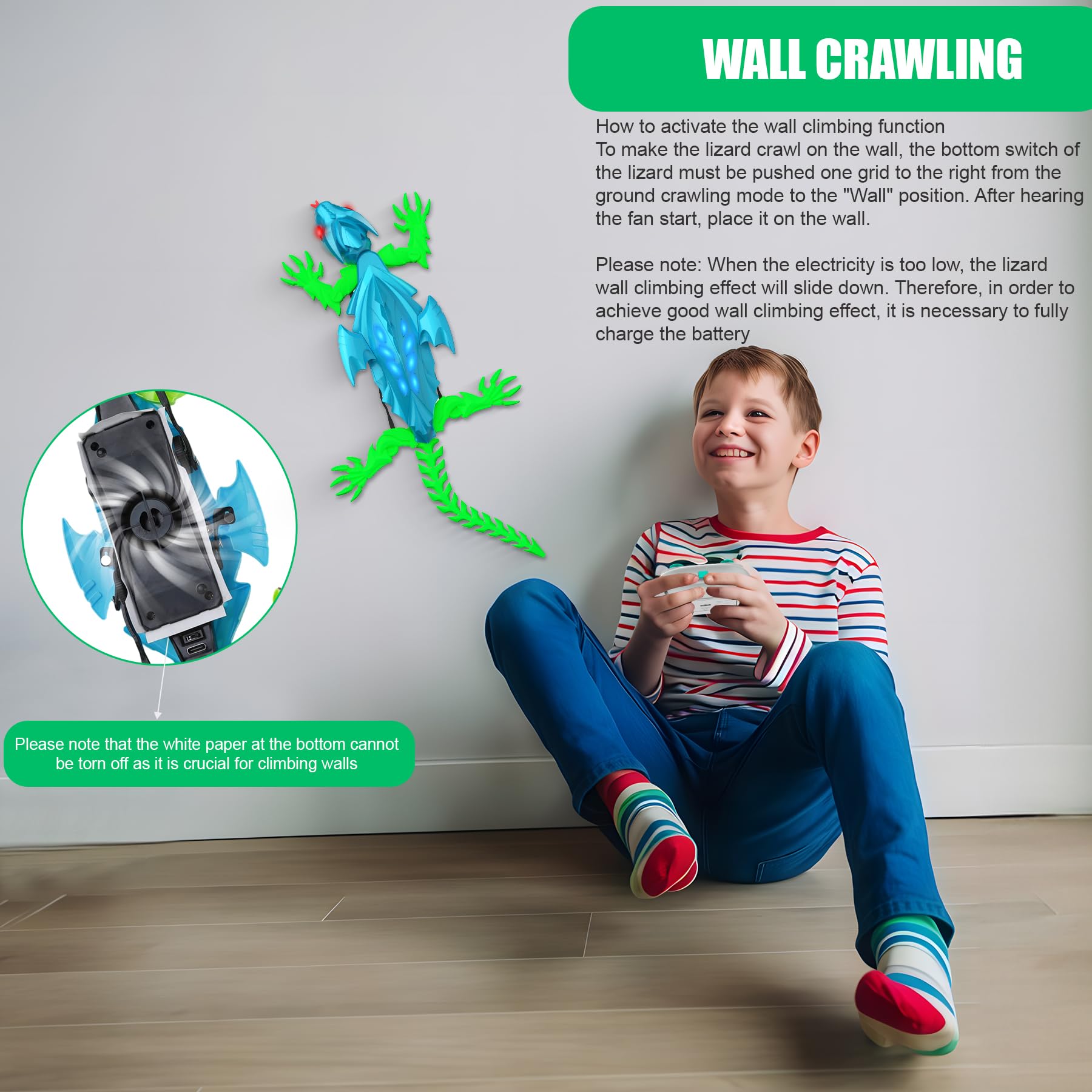 TWFRIC Wall Climbing Gecko Lizard, Robot Geckos Lizards Rechargeable Remote Control Car Toy RC Cars Toys for Kids RC Crawler for Boys & Girls Ages 6 & Up Halloween Christmas Birthday Gifts (Blue)