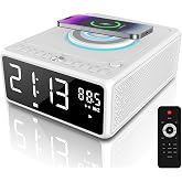 G Keni CD Player Alarm Clock Radio with Wireless Charging, Clock Radio with CD Player for Bedroom, Bluetooth Speaker, FM Radio, USB MP3 Player, Dual Alarm, Sleep Timer, Remote Control