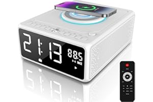 G Keni Elegant CD Player, Alarm Clock Radio with Wireless Charging Station, FM Radio (No AM), Bluetooth Boombox with Remote, MP3/USB Music Player, Snooze & Sleep Timer CD Players for Home, AC Powered