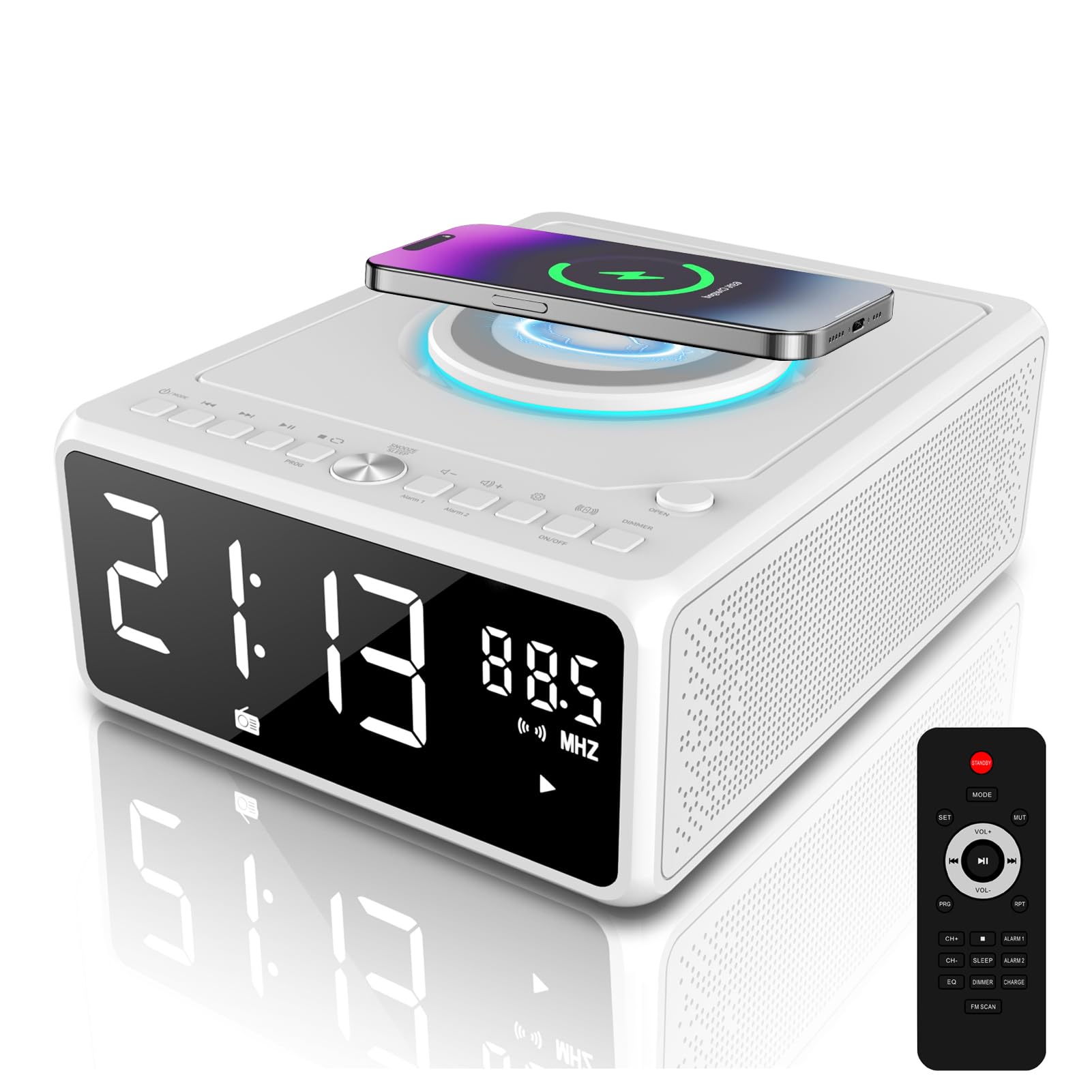 Photo 1 of G Keni Elegant CD Player, Alarm Clock Radio with Wireless Charging Station, FM Radio (No AM), Bluetooth Boombox with Remote, MP3/USB Music Player, Snooze & Sleep Timer CD Players for Home, AC Powered