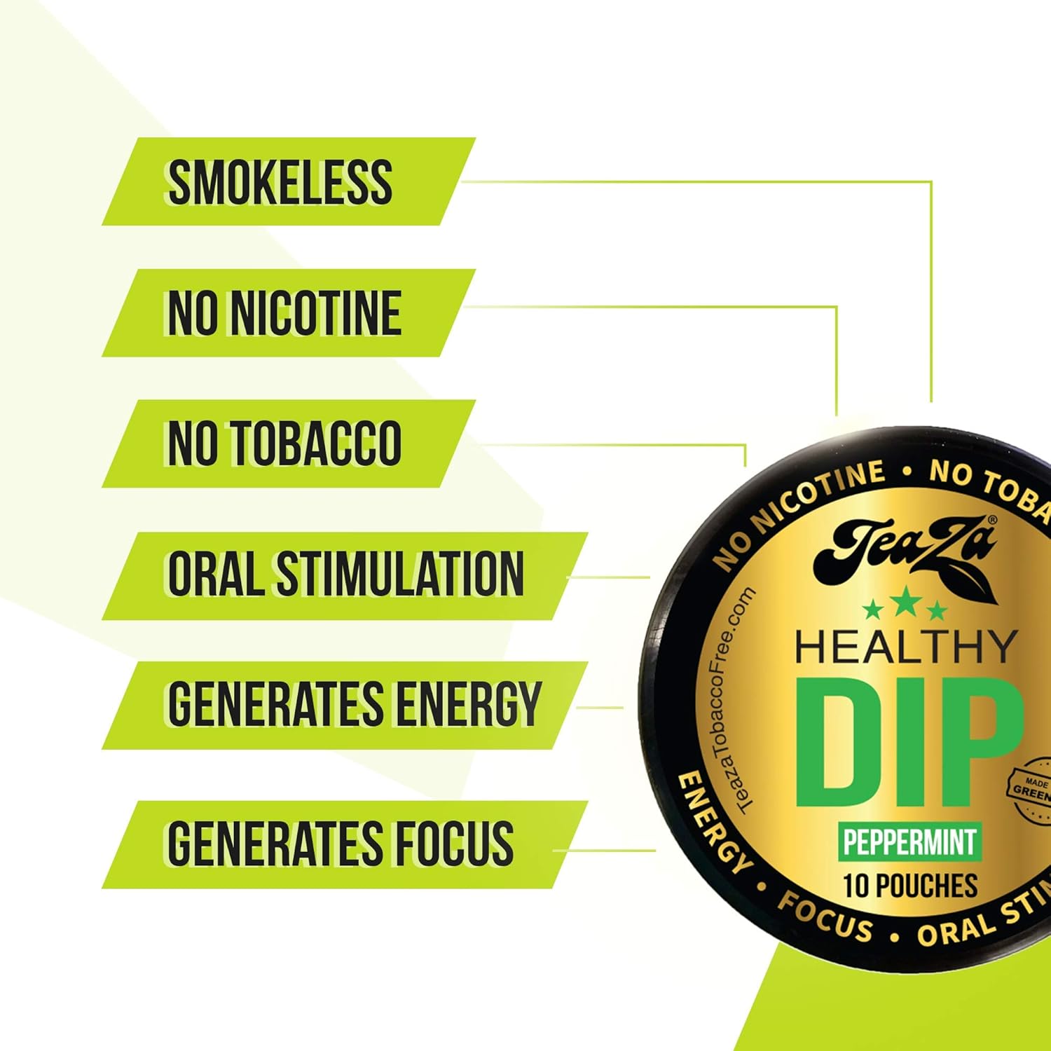 TeaZA Peppermint Herbal Energy Pouches | Nicotine Free, Tobacco Free Pouches | Made with Green Tea Caffeine Dip Pouches [12 Pack]: Health & Personal Care