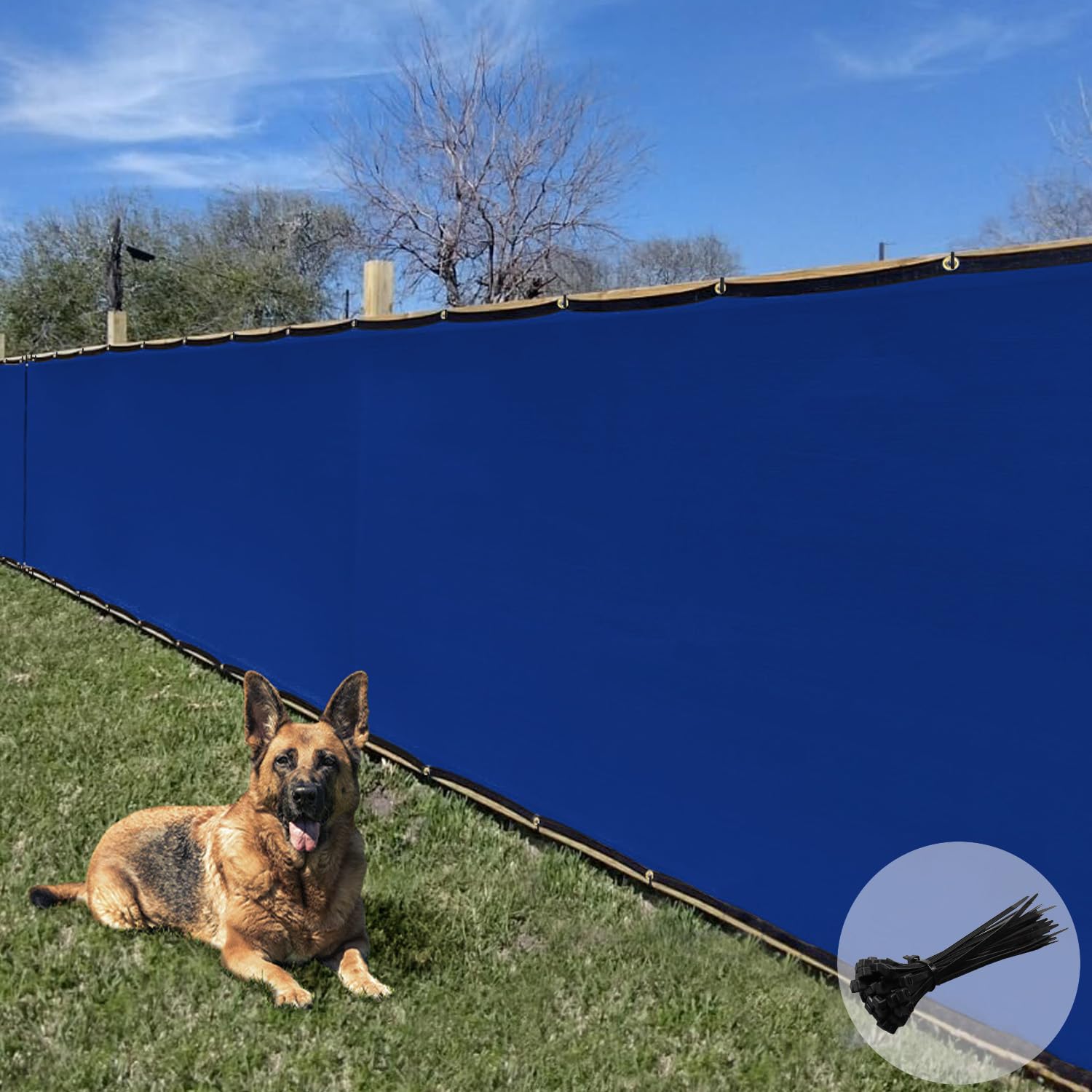 E&K Sunrise 5' x 173' Privacy Fence Screen with Grommets, Outdoor Windscreen Fence Covering Privacy Screen UV Blockage for Backyard Garden Patio, Zip Ties Included (Blue) Image E&K Sunrise 5' x 173' Privacy Fence Screen with Grommets, Outdoor Windscreen Fence Covering Privacy Screen UV Blockage for Backyard Garden Patio, Zip Ties Included (Blue) Image