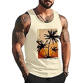 Mens Graphic Tank Tops Sleeveless Muscle Shirts Beach Palm Tree Hawaiian Gym Workout Tanks