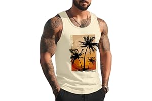 Mens Graphic Tank Tops Sleeveless Muscle Shirts Beach Palm Tree Hawaiian Gym Workout Tanks