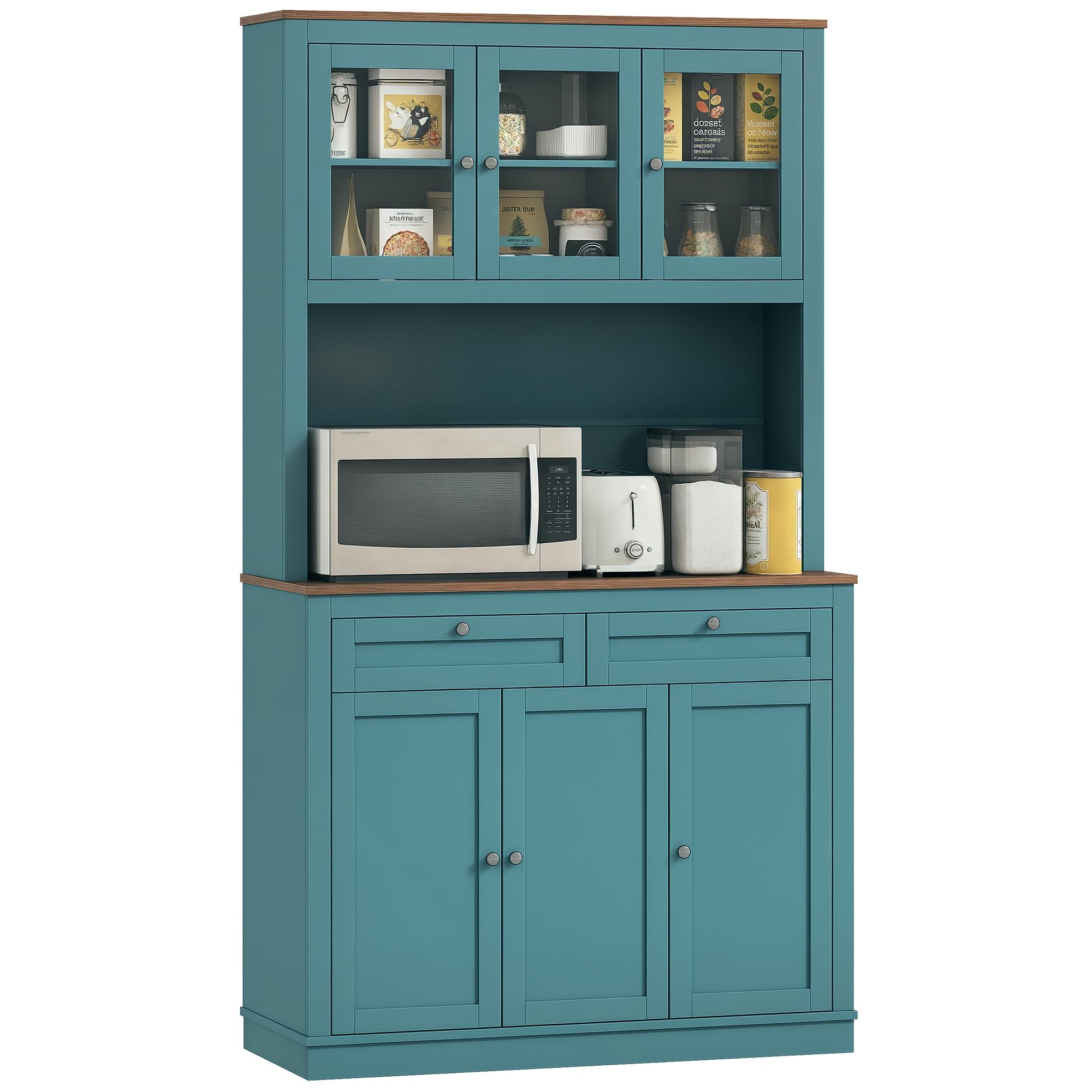 Photo 1 of *******************Missing pieces****************
HOMCOM 71" Kitchen Pantry Cabinet, Freestanding Kitchen Hutch with Microwave Stand, 2 Drawers and Adjustable Shelves, Bar Cabinet with Glass and Recessed Doors for Dining Room, Green