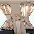 Car Side Window Curtain, 2Pcs Removable Slidable Car Curtains Foldable Sunshade, Car Shades Car Curtains for Windows Automobile (Beige)